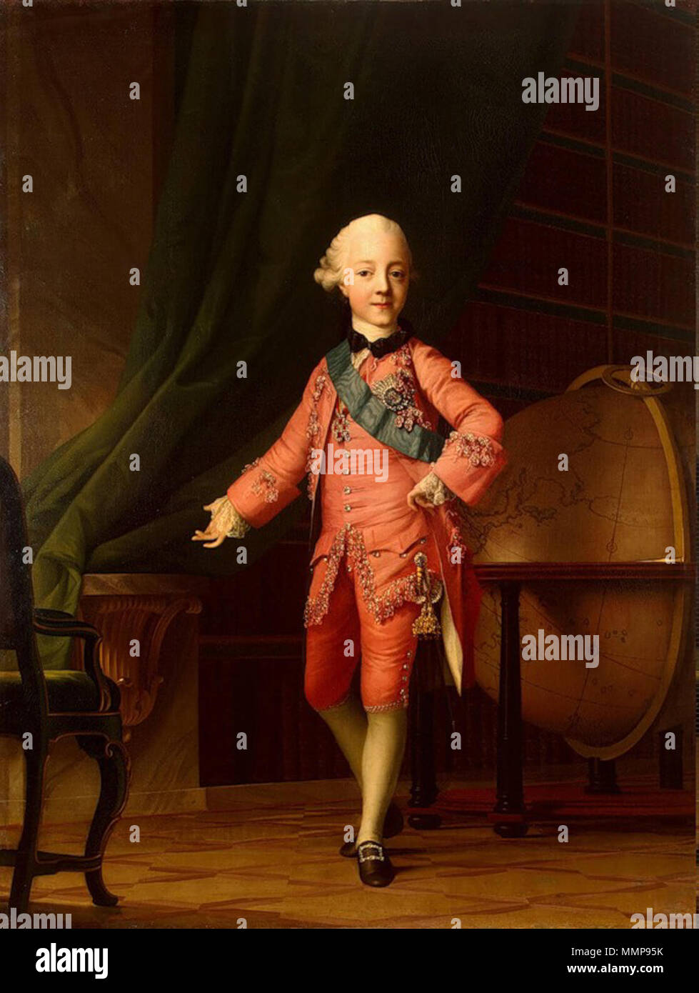 English: Portrait of Grand Prince Paul Petrovich in the Classroom ???????: ??????? ???????? ????? ????? ????????? ? ??????? ???????. ????? 1766. ?? . circa 1766. Grand duke Paul Petrovich in class room by V.Eriksen (1766, Hermitage) Stock Photo