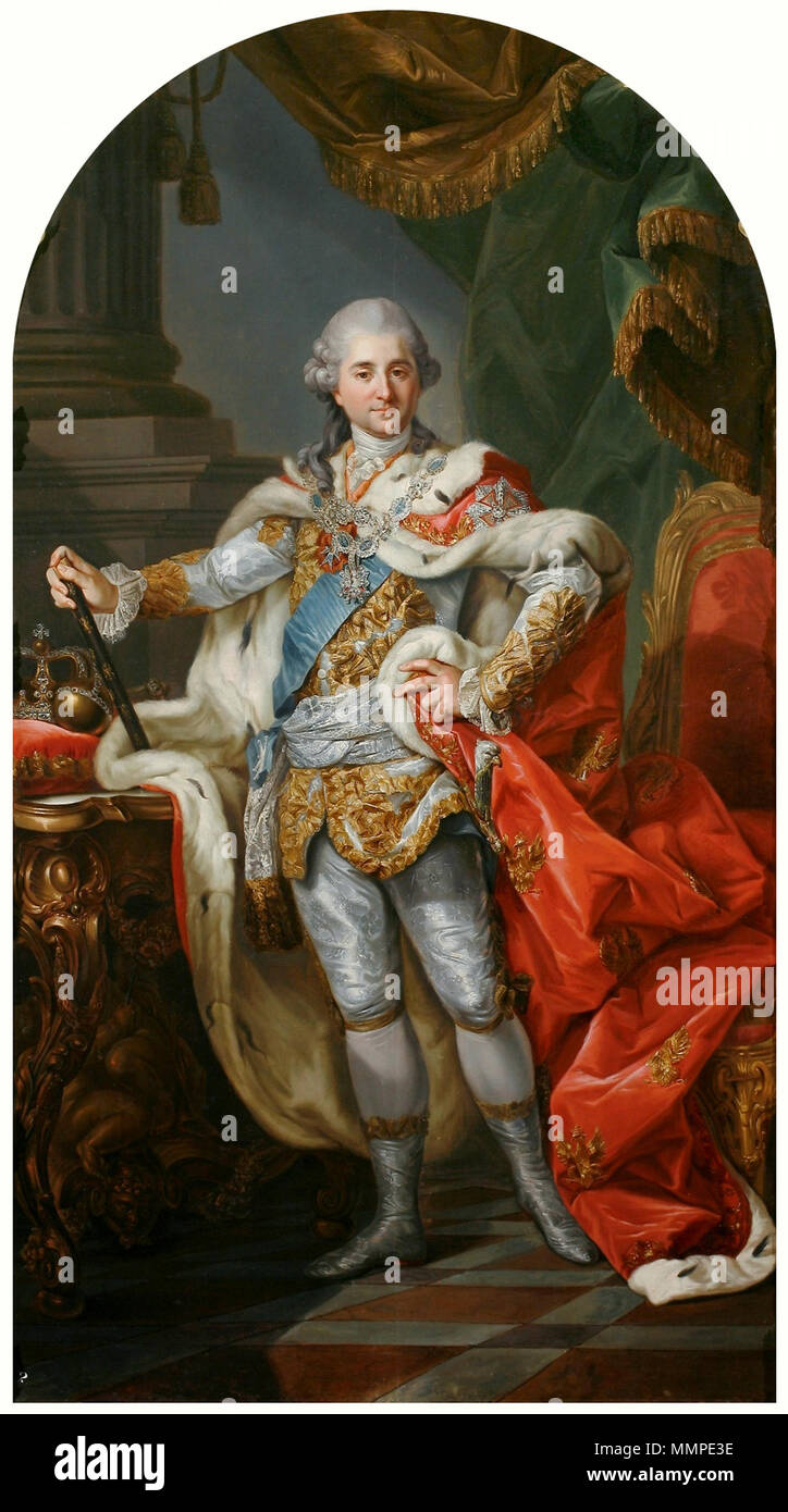 Portrait of Stanislaus Augustus Poniatowski in coronation robes.. 1764. Bacciarelli Stanislaus Augustus in coronation robes Stock Photo