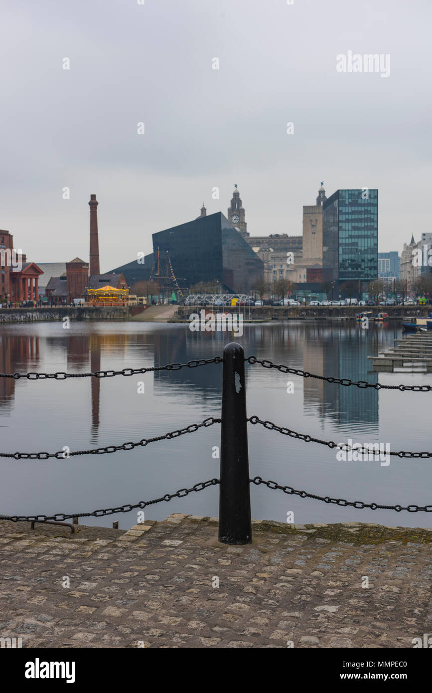 Salthouse Dock, Liverpool, with iconic buildings in the background Stock Photo Alamy