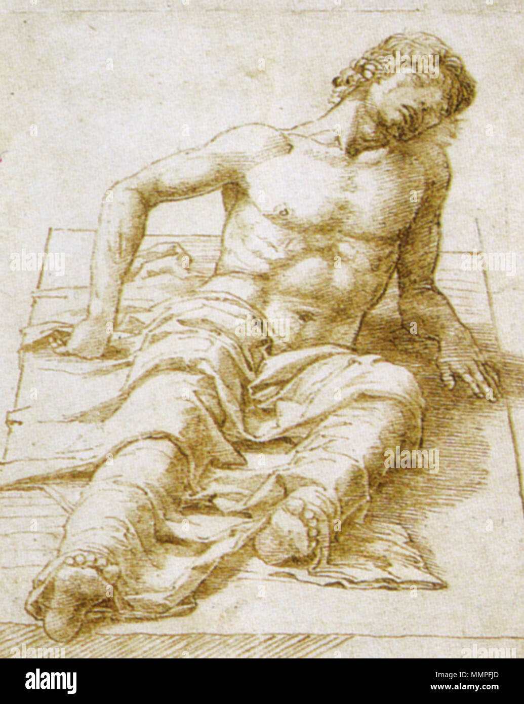 Andrea mantegna, uomo giacente su una lastra di pietra, disegno a penna e  inchiostro, 1470-80 Stock Photo - Alamy