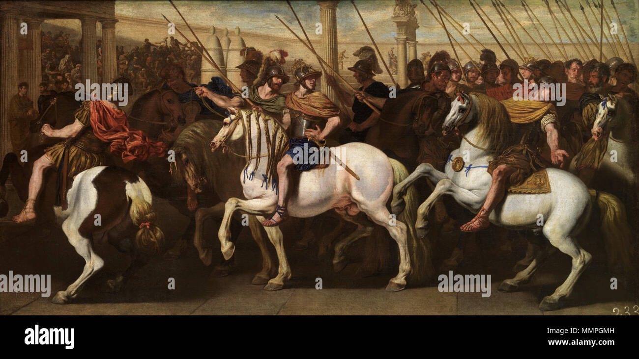 Roman soldiers in the circus. circa 1640. Aniello Falcone - Roman soldiers in the circus Stock Photo