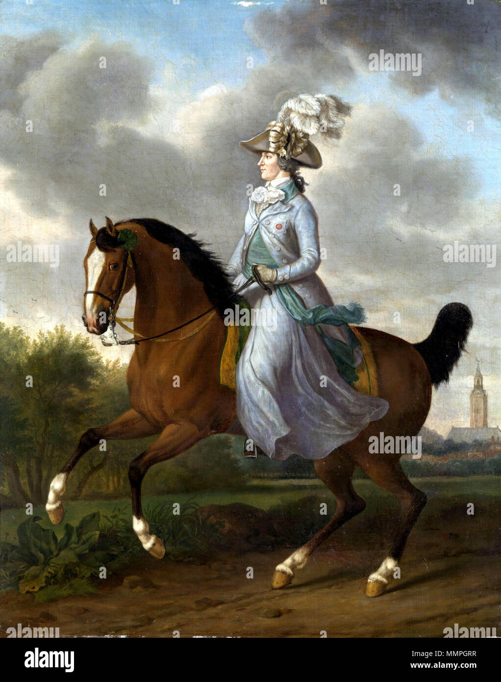 Frederika Sophia Wilhelmina of Prussia (1751-1820). Equestrian portrait of the wife of Prince William V.[1] Alternative title(s): ?. 1789. Wilhelmina of Prussia (1751-1820) by Tethart Philipp Christian Haag Stock Photo