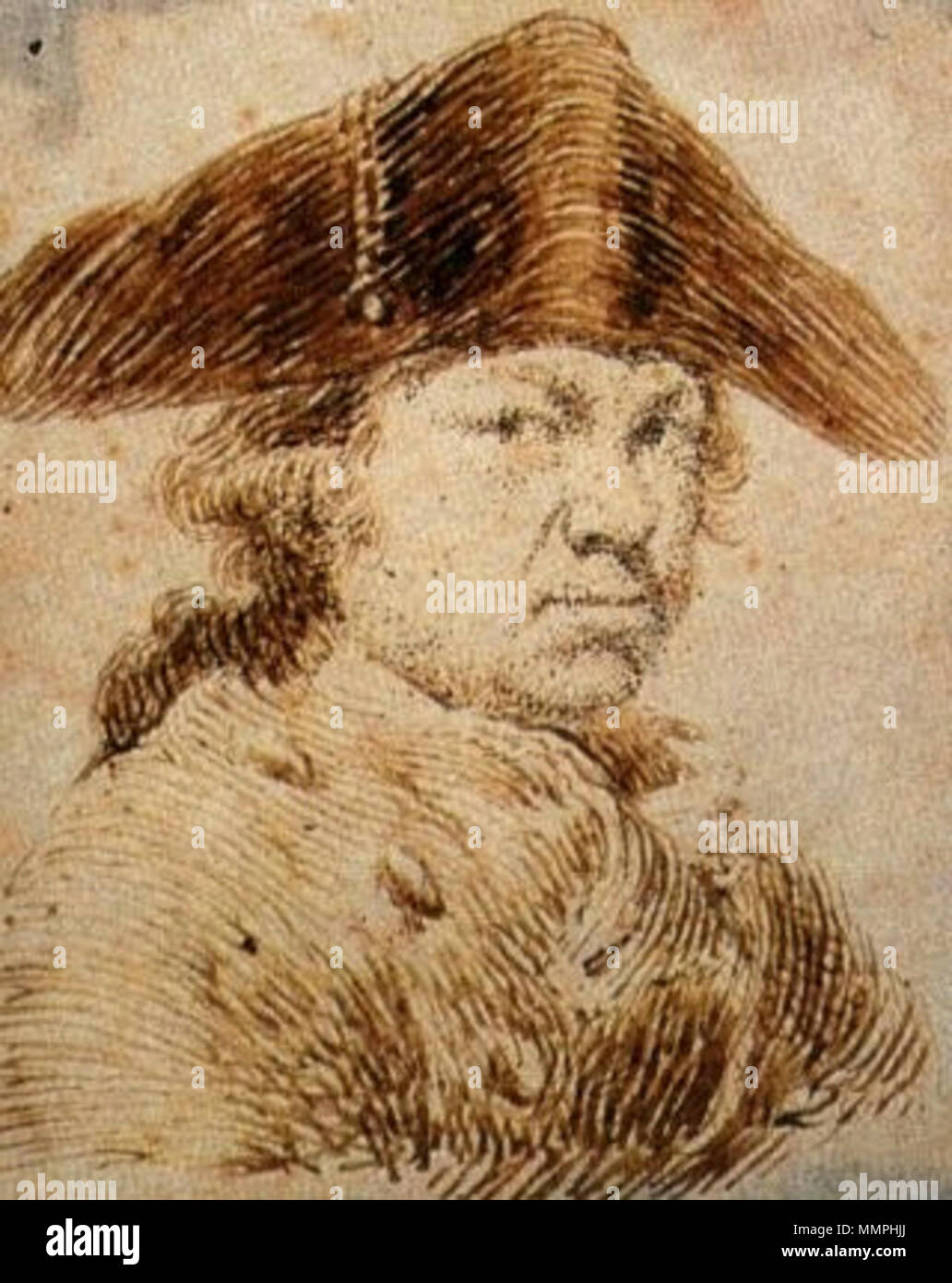 .  English: Self-portrait Español: Autorretrato con trocornio  . circa 1790-1795. Autorretrato con tricornio (Goya) Stock Photo