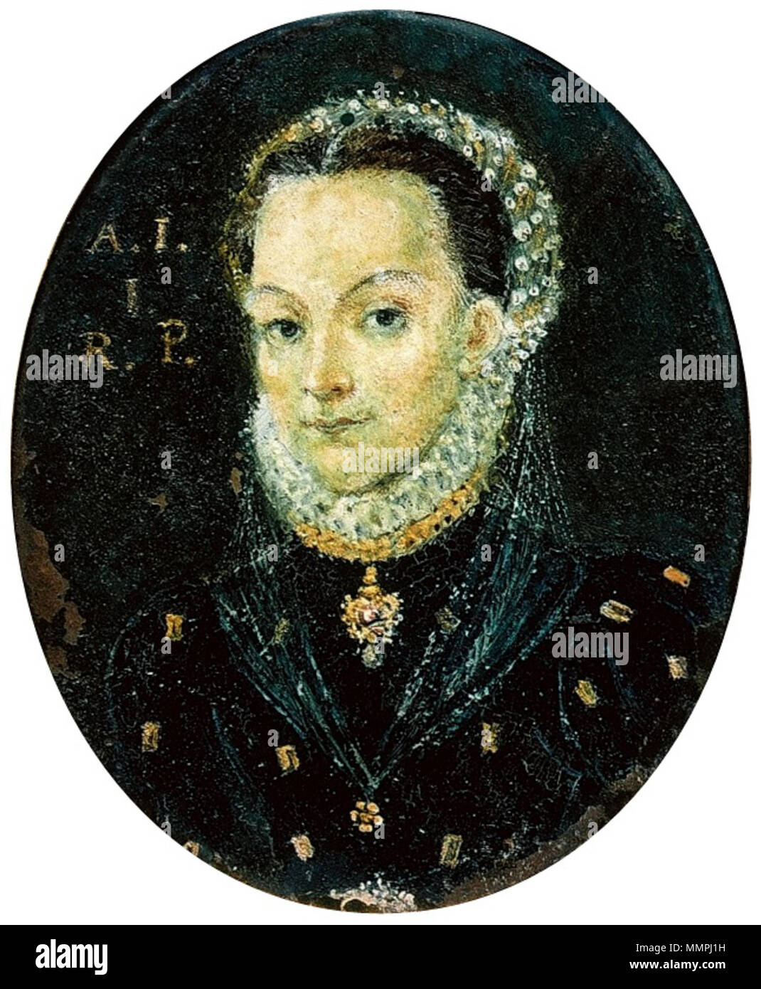 Miniature of Anna Jagiellon.. circa 1576 ?. Anonymous Anna Jagiellon Stock Photo