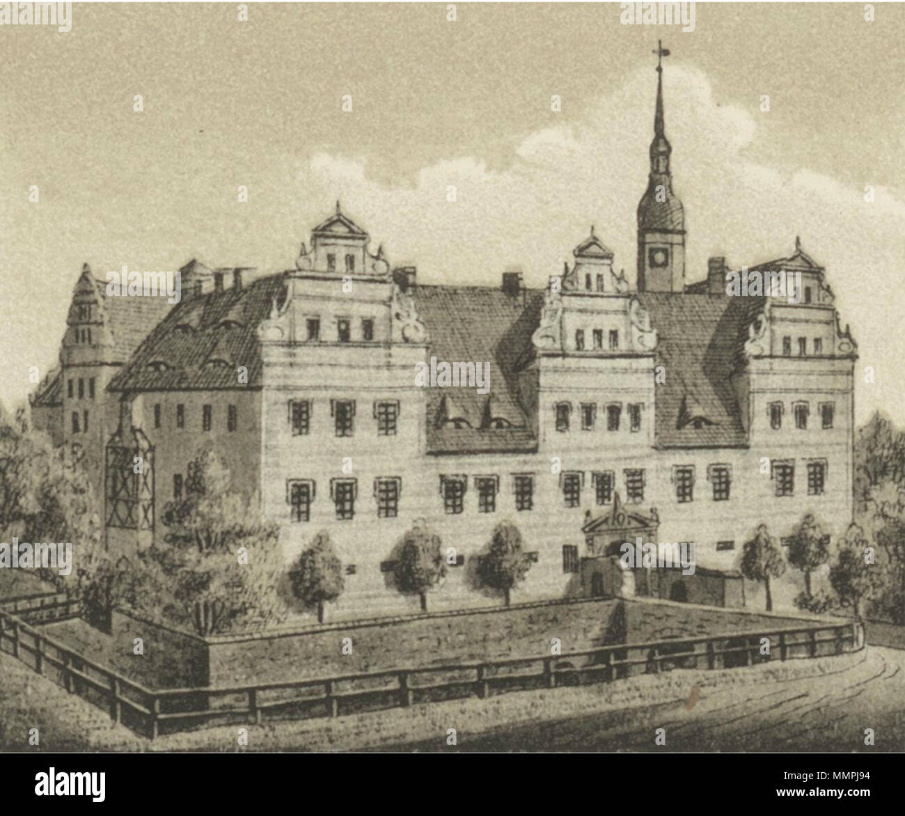 Ansichten preussischer Städte- Dobrilugk-Kirchhain. Das Schloss zu Dobrilugk. Ehregott Zschille 1891 (Alter Fritz) Stock Photo