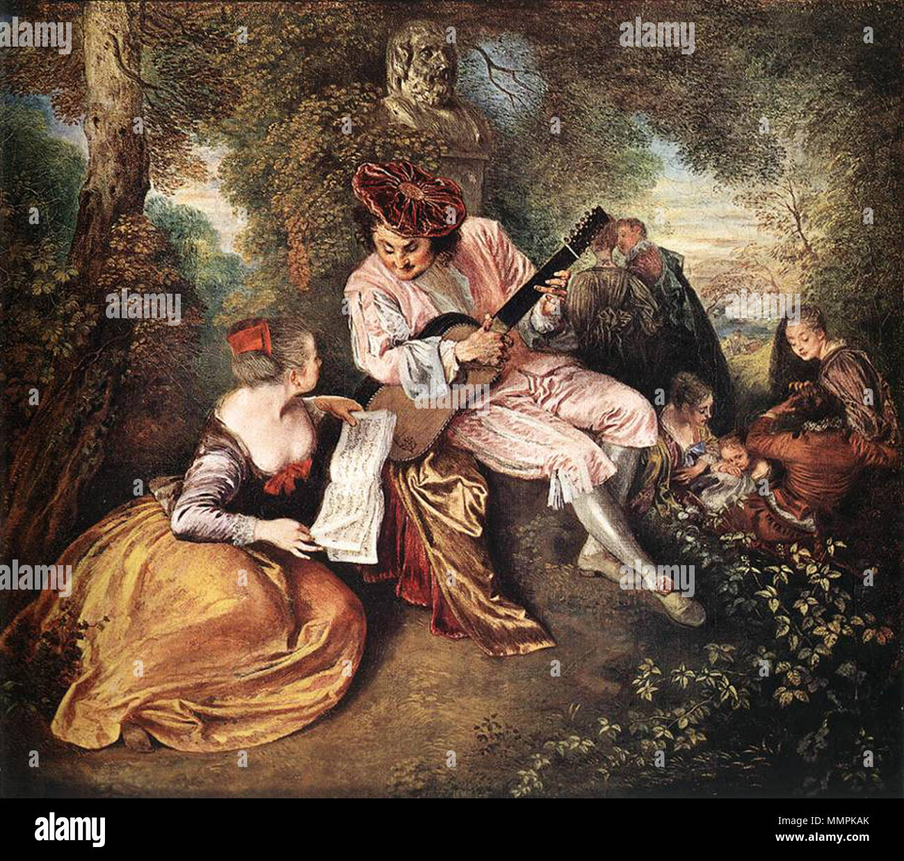 English: The Love Song Français : La gamme d'amour . circa 1717. Antoine Watteau - 'La gamme d'amour' (The Love Song) - WGA25457 Stock Photo