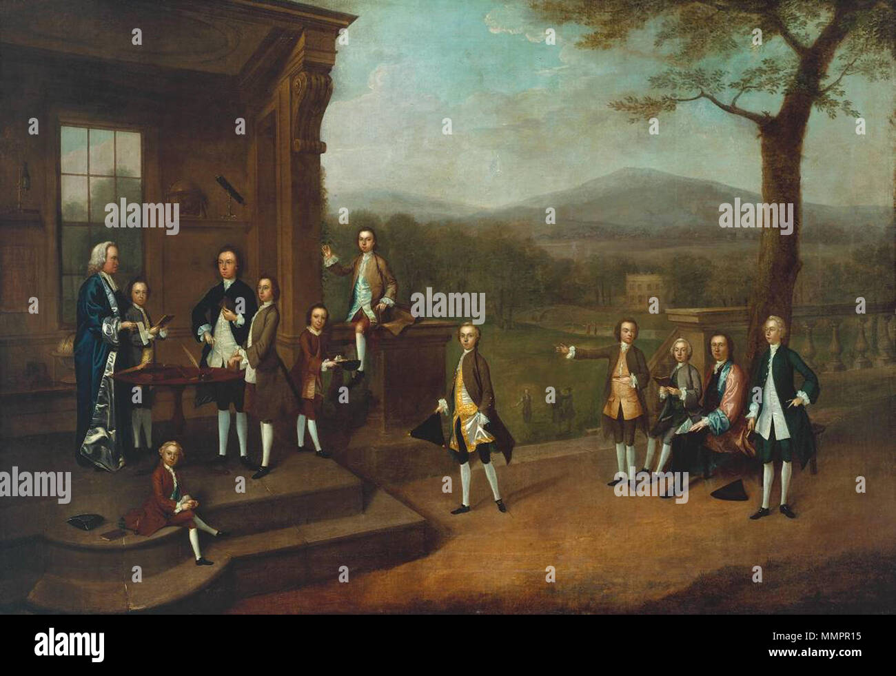 English This Informal Group Portrait Or Conversation Piece Shows Dr John Clayton Founder Of Salford Grammar School With A Fellow Teacher And Ten Of Their Pupils At The End Of Their