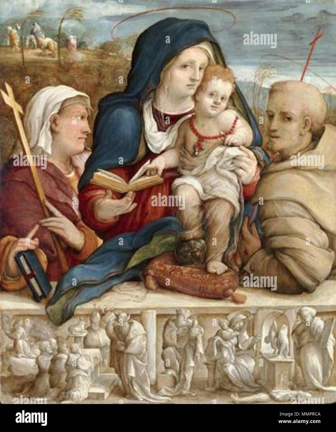 English: The Virgin and Child between Saint Helena and Saint Francis . circa 1520. Aspertini, Virgin and Child with Saints Stock Photo