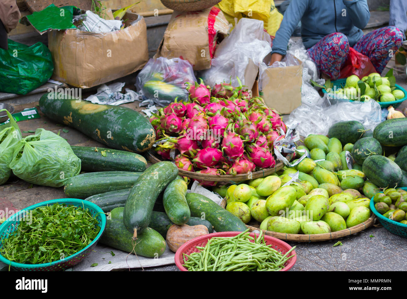 exotic fruit and vegetables on market Stock Photo