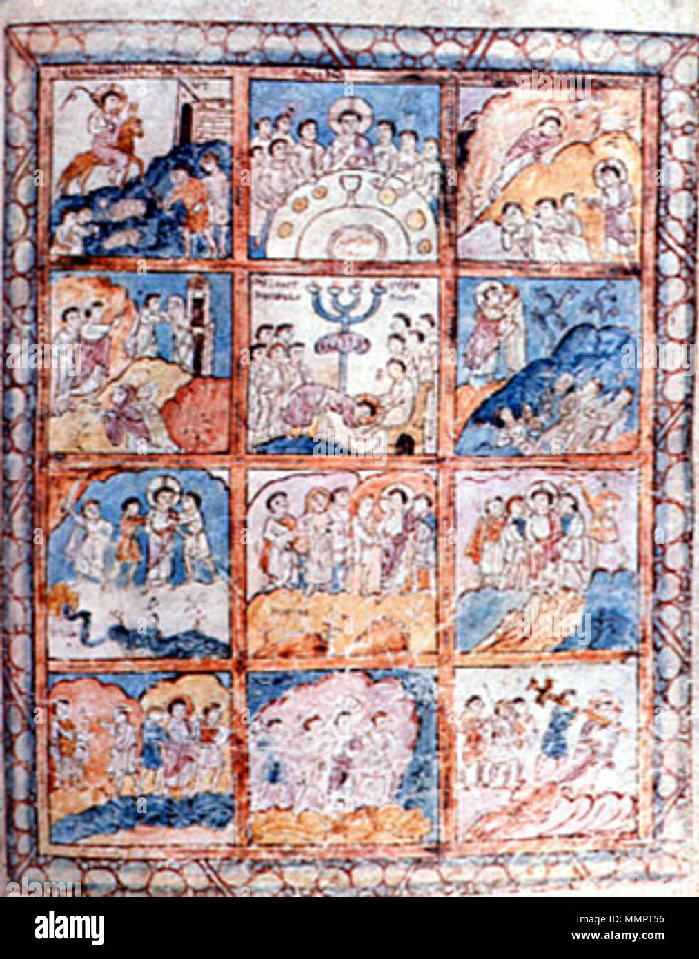 English: Passion scenes from St. Augustine Gospels. . circa 6th century.  Unknown AugsutineGospelsFolio125rPassionScenes Stock Photo - Alamy