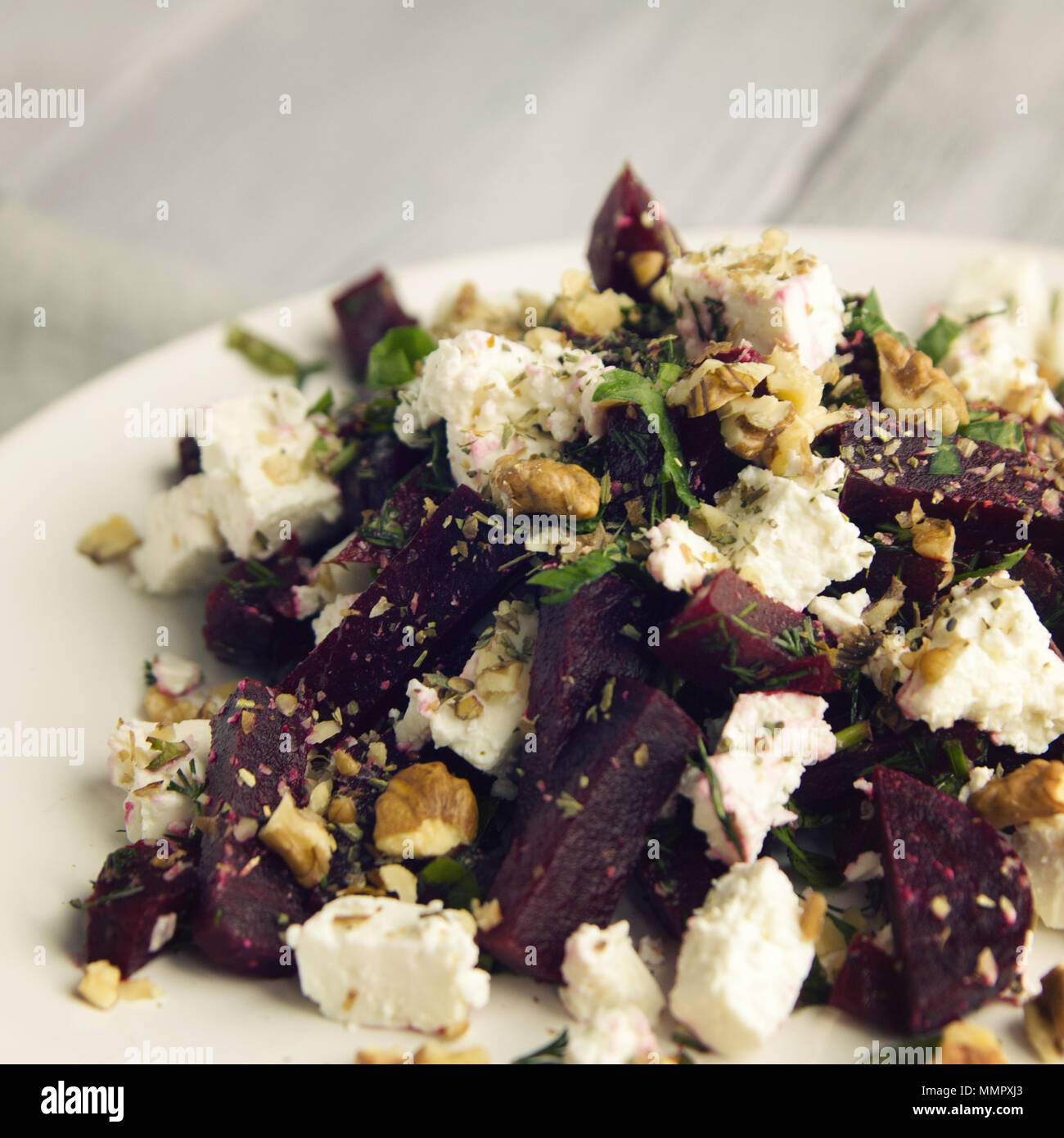 Beetroot Salad With Cottage Cheese And Walnuts European Cuisine