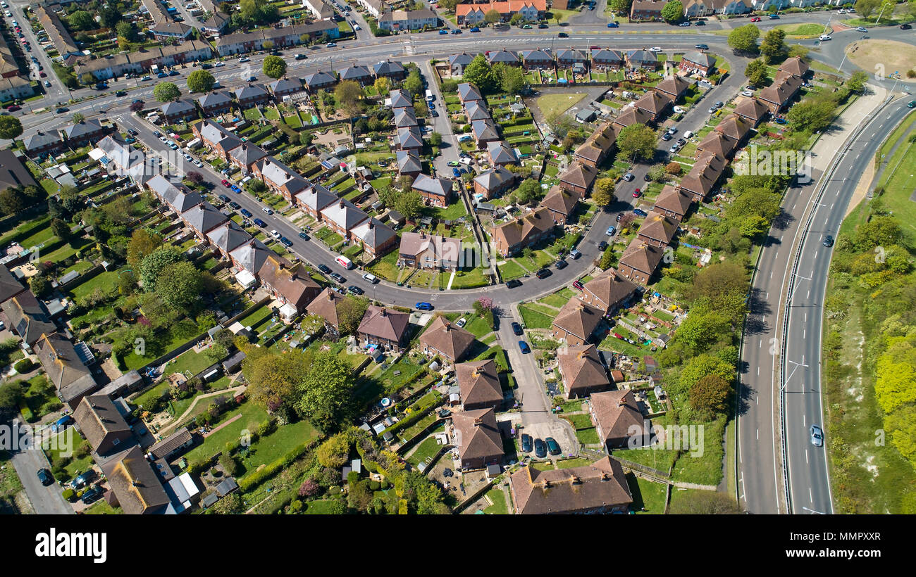 Aerial photography of houses in Folkestone city, Kent, England Stock