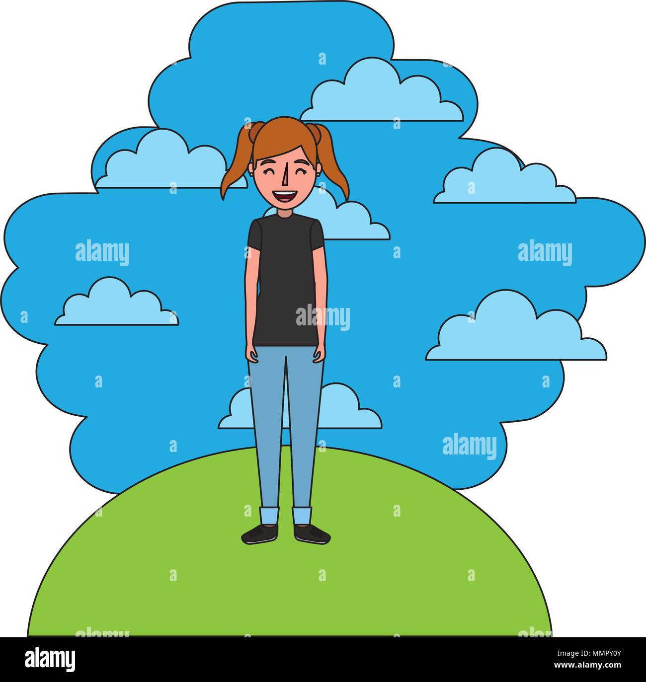 young girl avatar in the landscape character vector illustration design ...