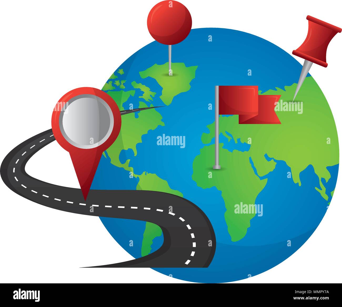 global map gps navigation route flag pointer pin vector illustration ...