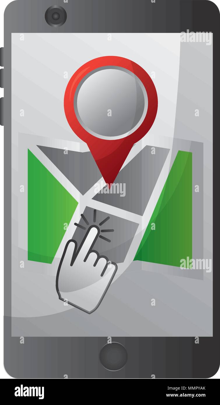 smartphone click pointer map gps navigation vector illustration Stock ...