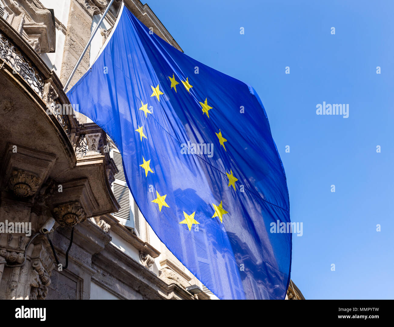 EU flag on old building Stock Photo