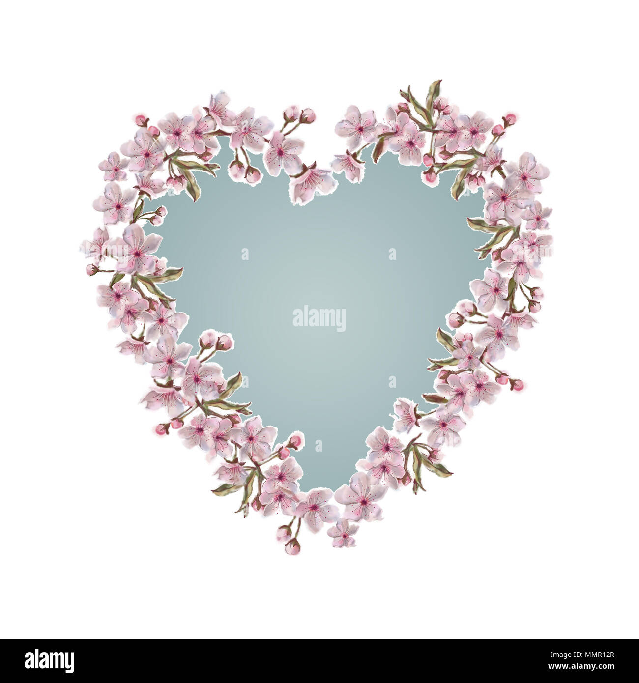Spring Floral Wreaths Frame with Blue Core Background. Romantic Template  for Valentine Day, Wedding, and Special Event. Floral Heart Shaped Wreath  Stock Photo - Alamy