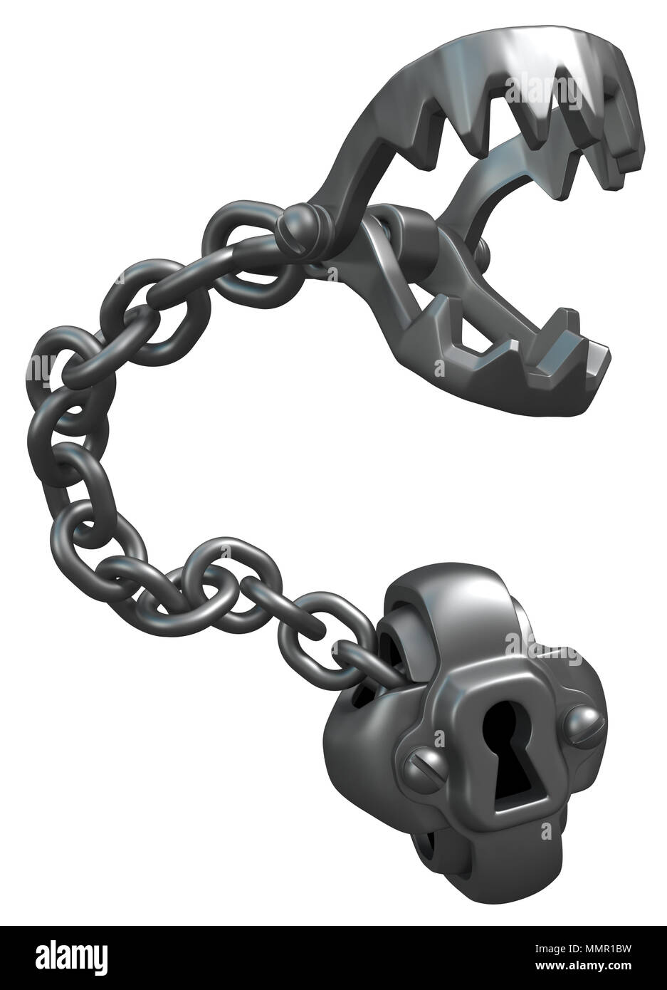 https://c8.alamy.com/comp/MMR1BW/metal-chain-jaws-clamp-lock-dark-metal-3d-illustration-isolated-vertical-over-white-MMR1BW.jpg