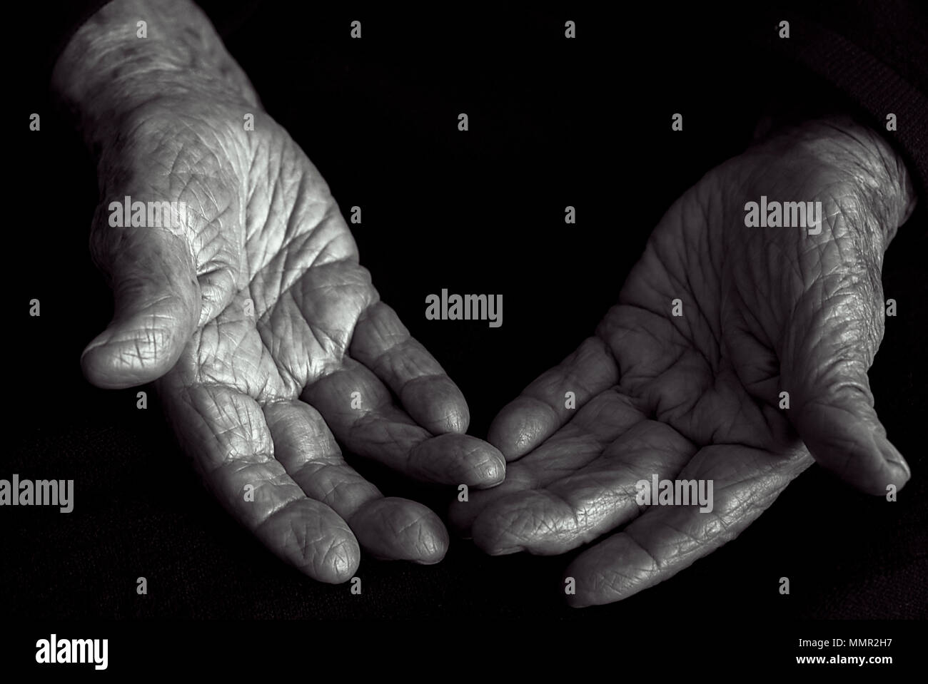 Picture of Old hands in black and white Stock Photo
