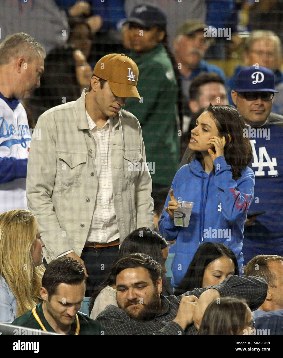 Celebrities at Los Angeles Dodgers game. The Oakland Athletics vs. Los  Angeles Dodgers at Dodger Stadium in Los Angeles CA. Featuring: Ashton  Kutcher, Mila Kunis Where: Los Angeles, California, United States When