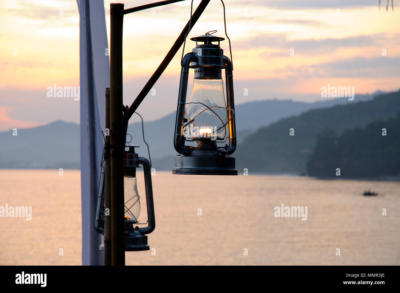 Lanterns, Kerosene Lanterns on the beach, Alila Resort, Candi Dasa, Bali, Alila Resort, Uluwautu Indonesia, Stock Photo