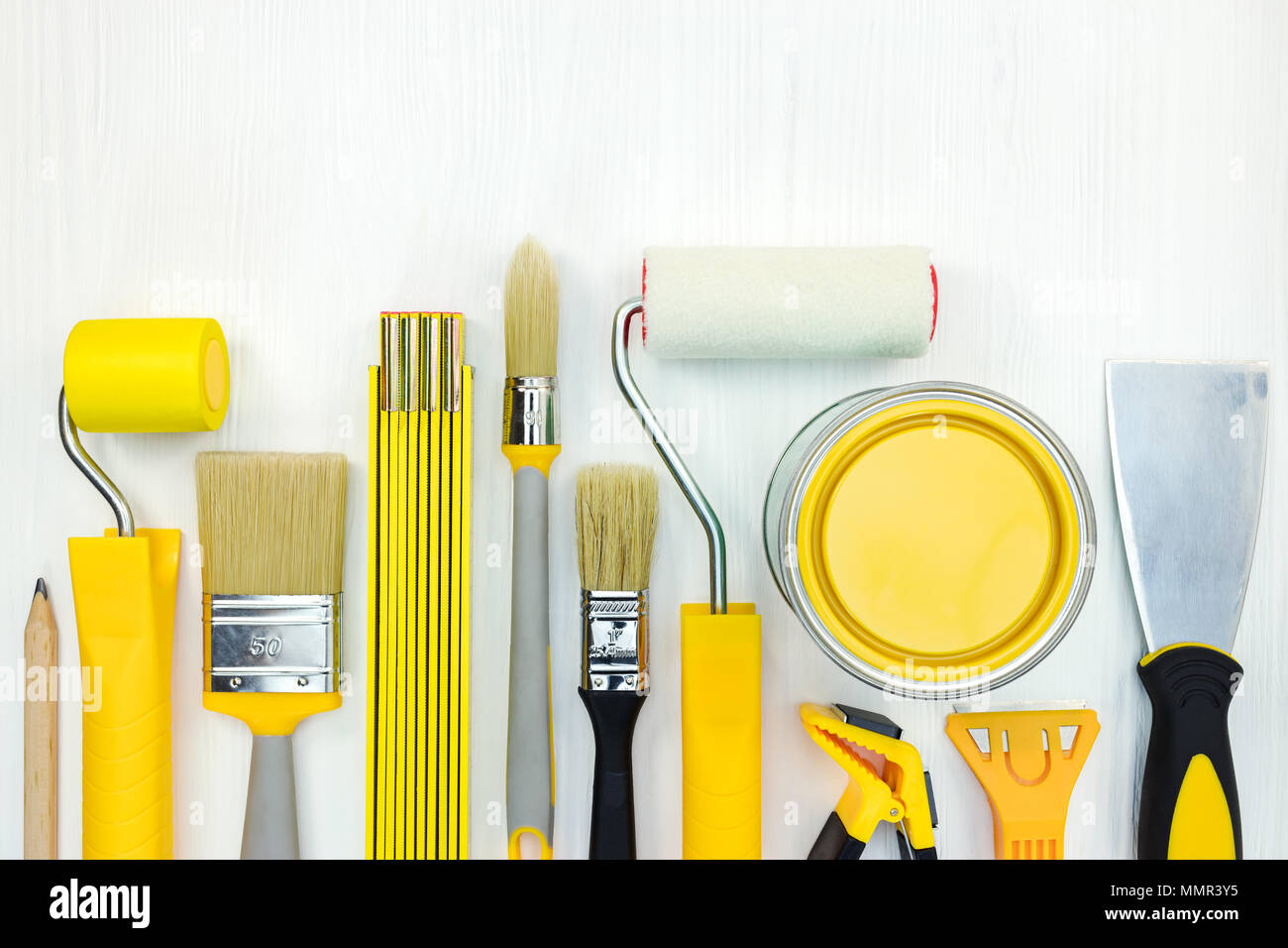 set of various painting tools on white background flat view Stock Photo ...