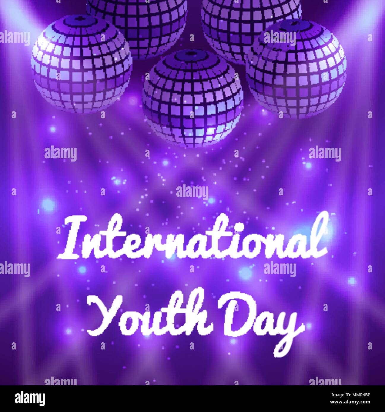 International Youth Day 12 August Concept Of Holiday Mirror Balls For Parties With Rays Purple Blur Background Stock Vector Image Art Alamy