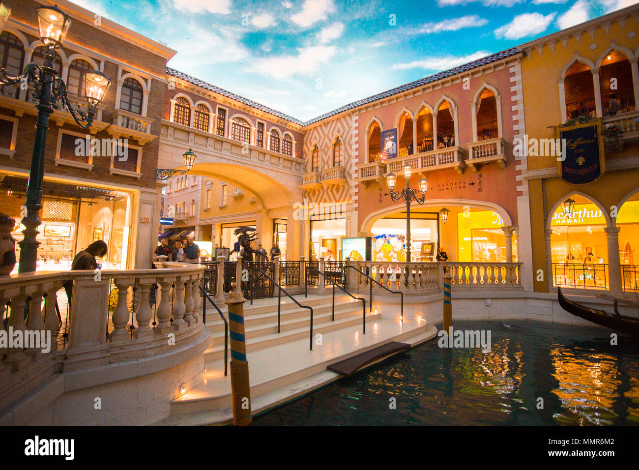 LAS VEGAS, NEVADA - MAY 18, 2017: Inside view of Grand Canal at the Venetian Hotel Casino Resort in beautiful Las Vegas with people and gondola in vie Stock Photo