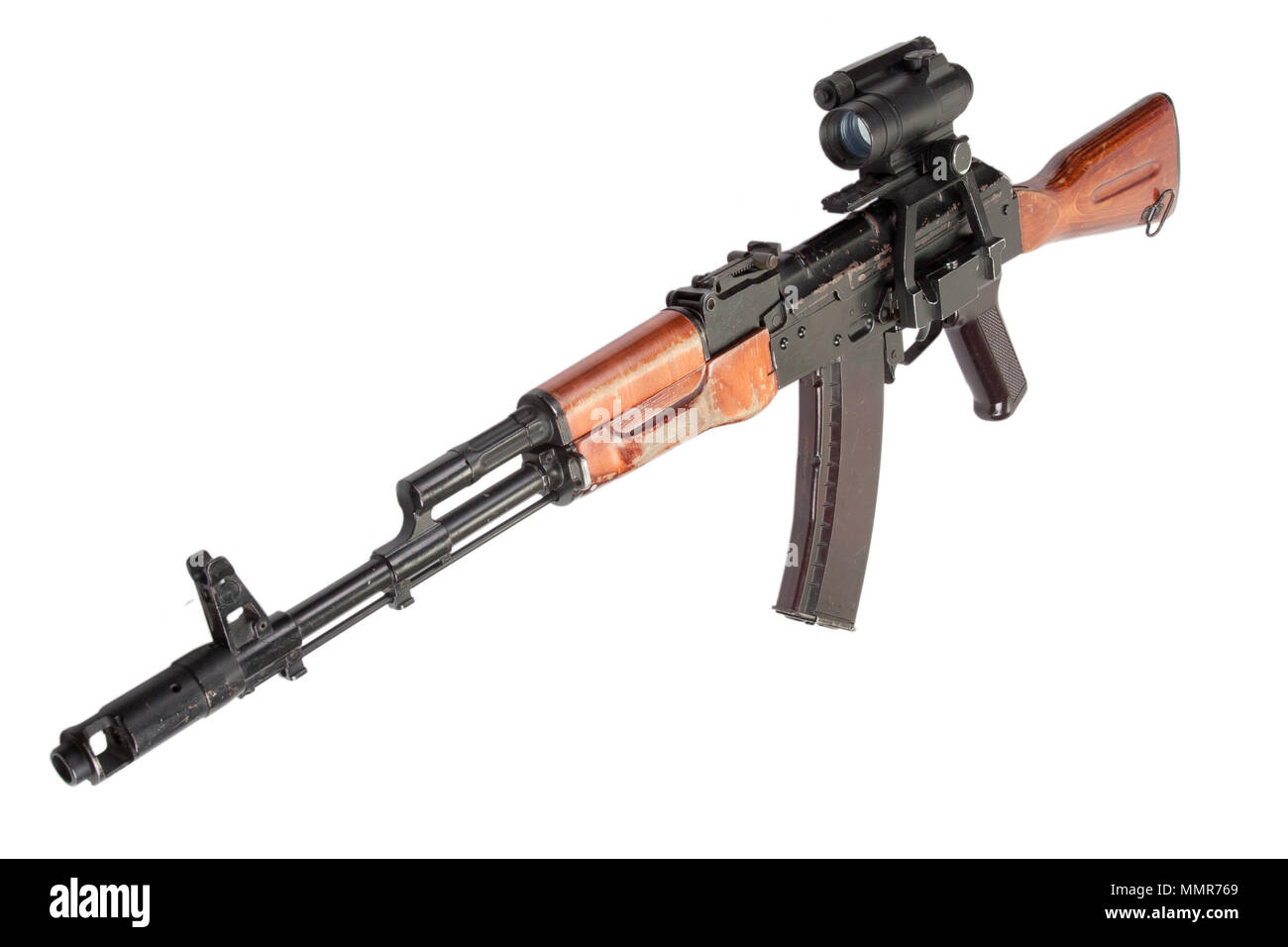 Kalashnikov AK assault rifle with optical sight on white Stock Photo