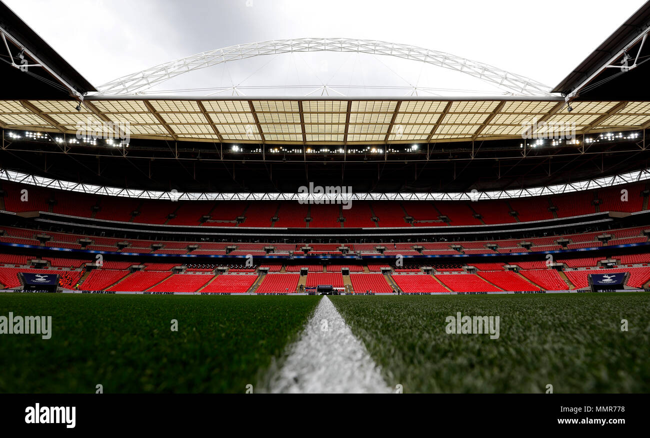 General view of the ground before the Premier League match at Wembley Stadium, London. PRESS ASSOCIATION Photo. Picture date: Sunday May 13, 2018. See PA story SOCCER Tottenham. Photo credit should read: Steven Paston/PA Wire. RESTRICTIONS: No use with unauthorised audio, video, data, fixture lists, club/league logos or 'live' services. Online in-match use limited to 75 images, no video emulation. No use in betting, games or single club/league/player publications. Stock Photo