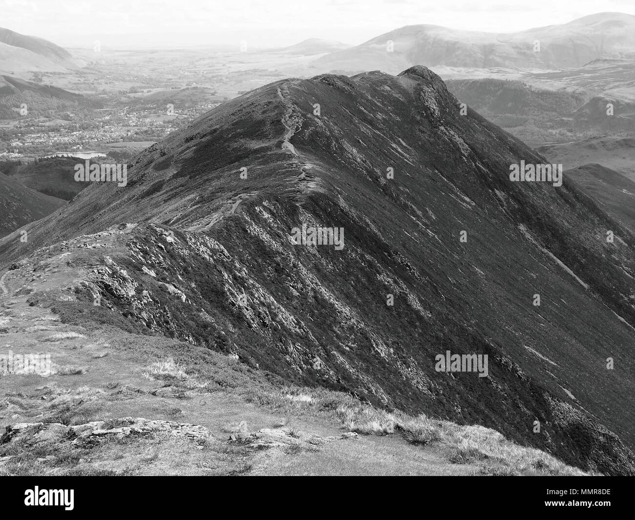 The Ridge route to Causey Pike from Scar Crags, Lake District National Park, Cumbria, United Kingdom Stock Photo