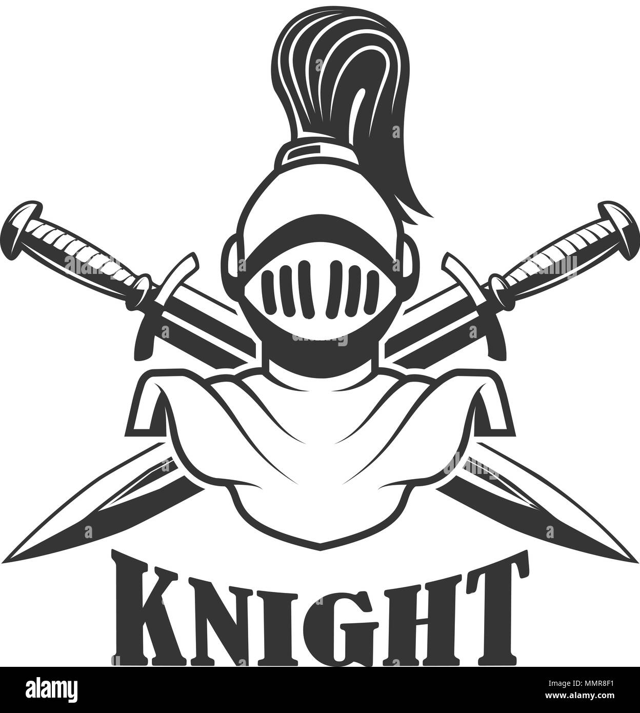 Emblem template with medieval knight helmet. Design element for logo, label, sign. Vector