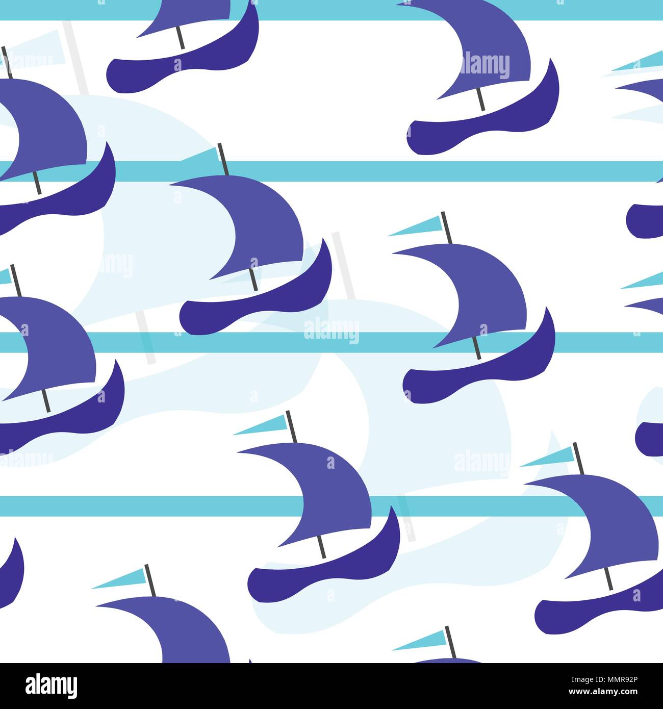 seamless pattern with blue boats - summer pattern vector Stock Vector