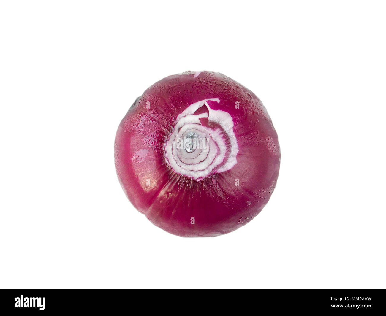 Peeled red onion flatlay top view isolated on white Stock Photo