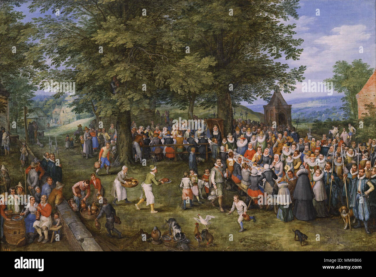 Español: La obra muestra a los archiduques Alberto de Austria e Isabel  Clara Eugenia, que fue infanta de España e hija del rey Felipe II de  España, presidiendo un banquete de, image size:1300x959