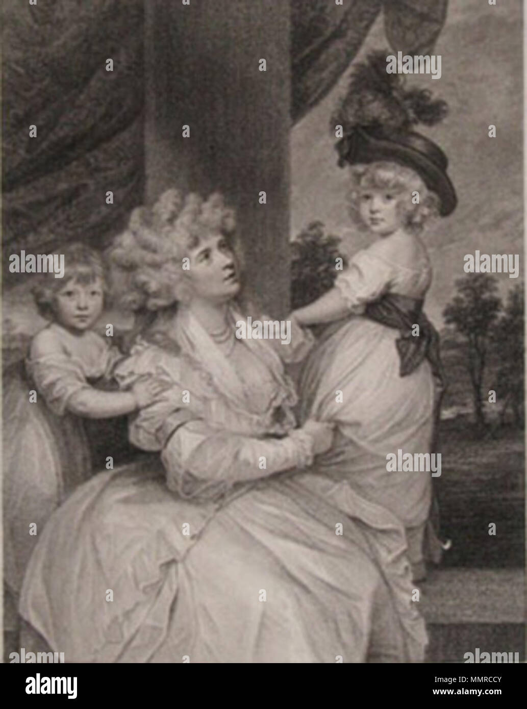 Jane, Countess of Harrington, with her sons Lord Petersham and the Hon.  Lincoln Stanhope. engraving: 1789; original work: 1782-1783. Bartolozzi  after Reynolds - Jane, Countess of Harrington, with her sons Stock Photo -  Alamy