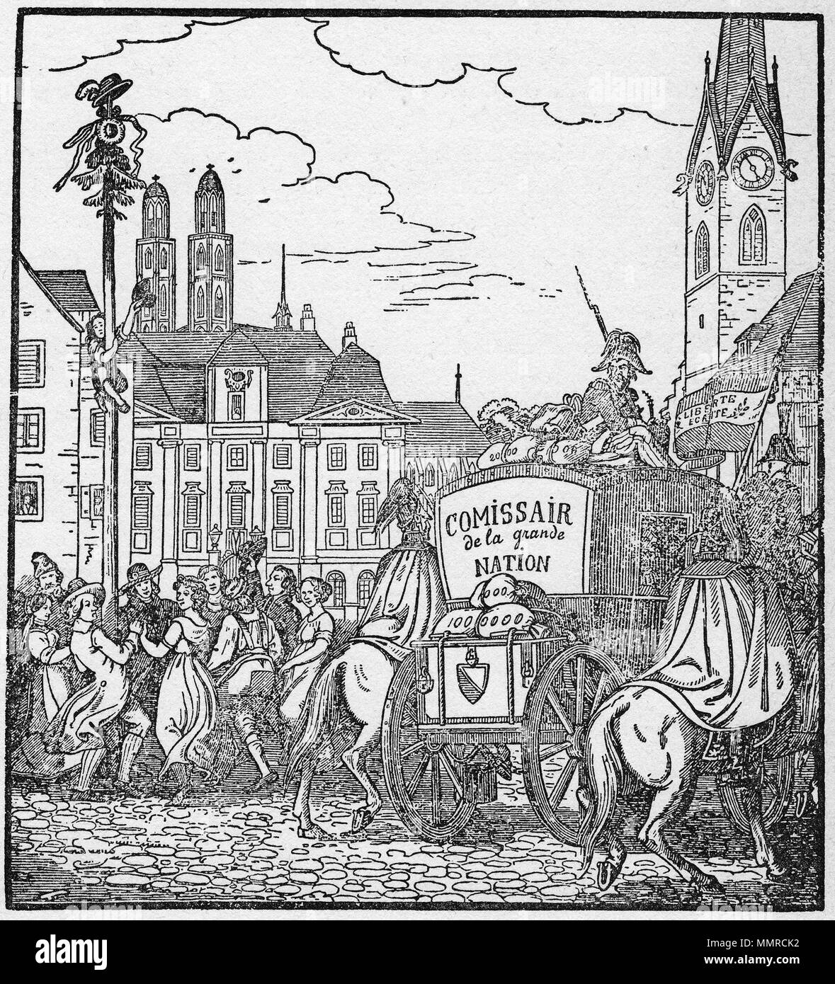 . Deutsch: Mitnahme des Zürcher Staatsschatzes durch französische Comissaires am 5. Juni 1798.  . 1847. Unknown 1798TuriciI Stock Photo