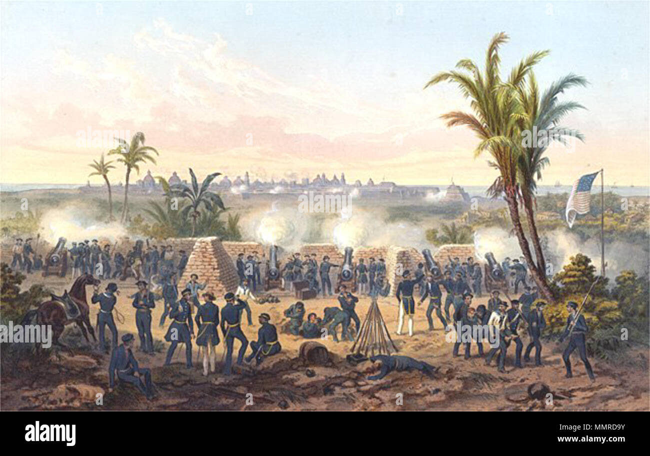. English: Battle of Veracruz during the Mexican-American War Русский: Осада Веракруз во время Американо-Мексиканской войны 1846-1848 гг. Українська: Осада Веракруса  . 1851. Engraving by   Adolphe Jean-Baptiste Bayot  (1810–1866)    Alternative names Adolphe Jean-Baptiste Bayot  Description French painter and lithographer  Date of birth/death 1810 1866  Work location France  Authority control  : Q4684426 VIAF:?96280037 ISNI:?0000 0003 5546 5887 ULAN:?500083284 LCCN:?no2011044197 NLA:?35949528 WorldCat    after a painting by   Carl Nebel  (1805–1855)    Alternative names Carlos Nebel  Descript Stock Photo