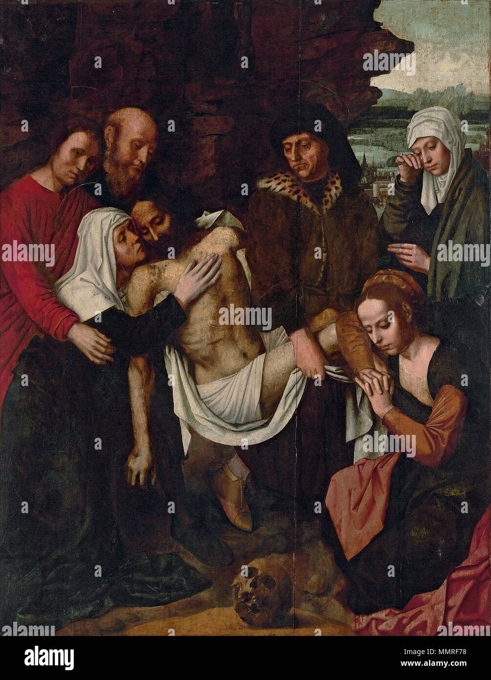 The lamentation over the dead Christ. 16th century. Ambrosius Benson - The Lamentation of Christ Stock Photo