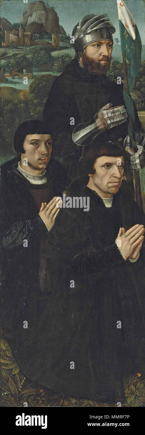 The left wing of a triptych: Saint William of Maleval with two kneeling donors. 16th century. Ambrosius Benson - Saint William of Maleval Stock Photo
