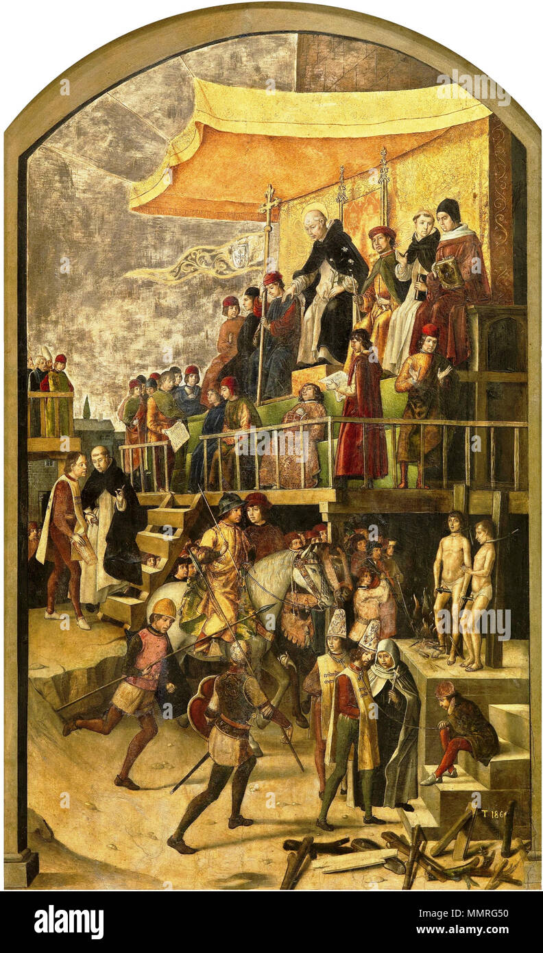 Berruguete, Pedro - Burning of the Heretics (Auto-da-fé) - c. 1500 Stock Photo