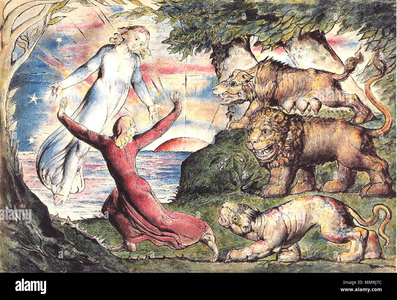 English: illustration to Dante The Divine Comedy, Inferno, Canto I, 1-90 Blake Dante Inferno I Stock Photo