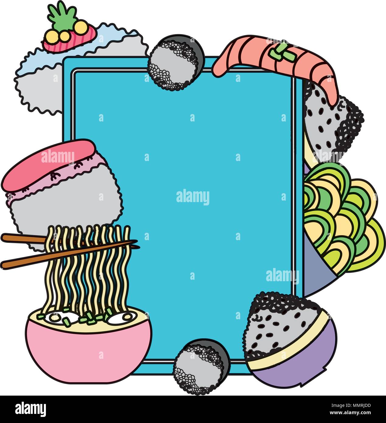 color emblem with traditional japanese food decoration Stock Vector