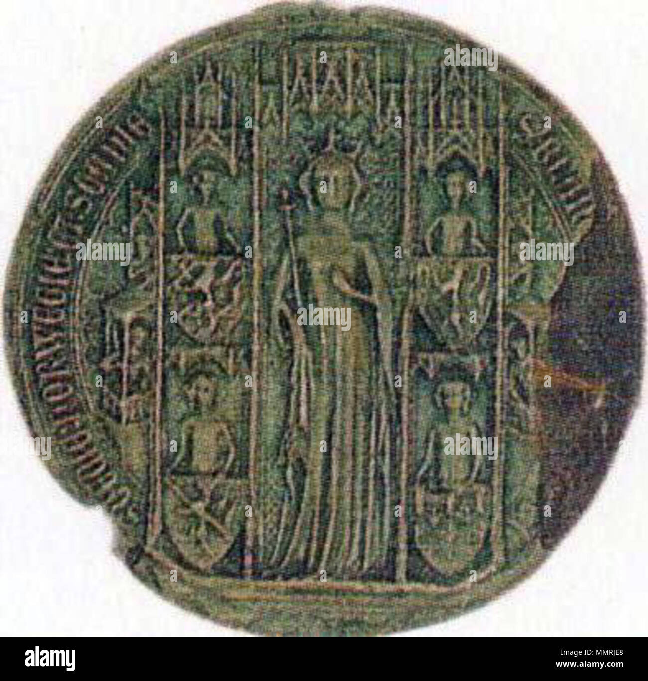 English: Queen Blanche of Sweden and Norway as depicted on her royal seal .  circa 1350. Unknown 14th century master Blanche of Sweden & Norway seal  c 1350 Stock Photo - Alamy