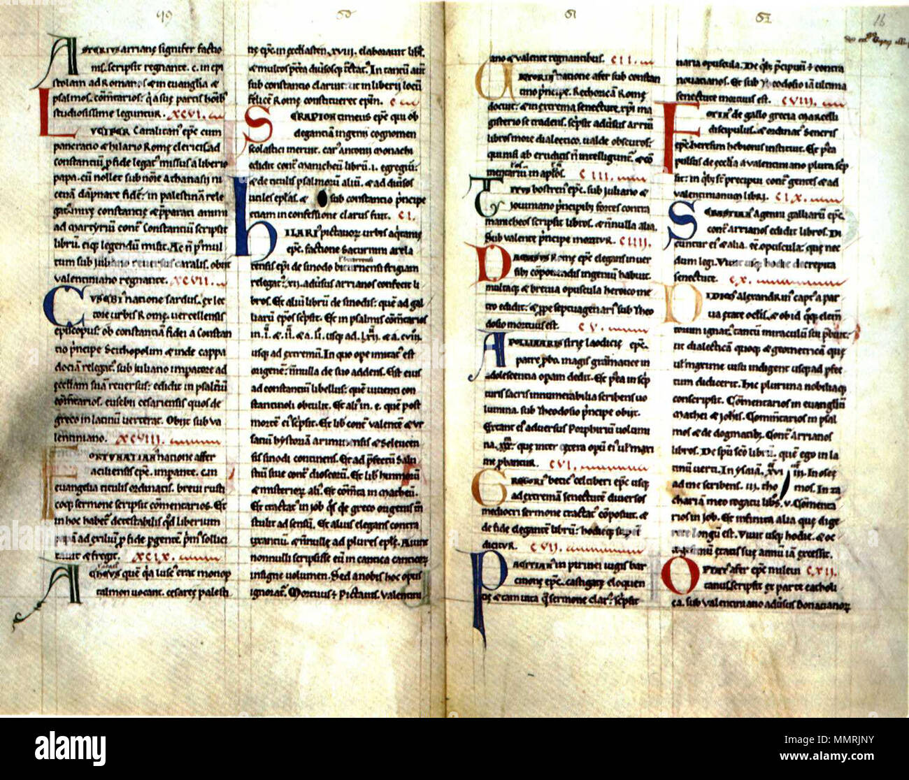 English Folio 15 verso and 16 recto from a 12th century Miscellany. The folios show text from
