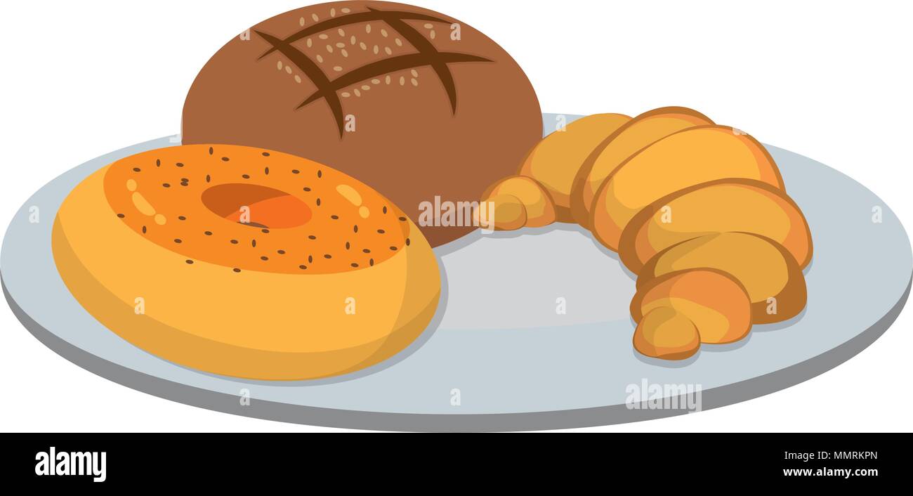 bagel with croissant and boule bread in the plate Stock Vector Image ...