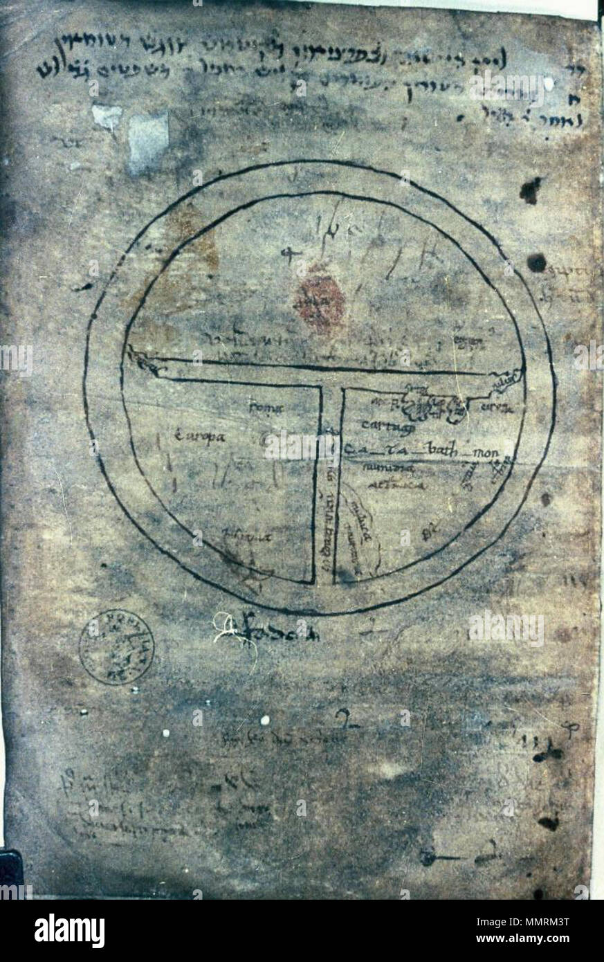 . Map with truncated rivers Nile and Don, in southern French manuscript of Sallust, Bellum Jugurthinum.  [Basic T-O map]. early 12th century. This file is lacking author information. Bodleian Libraries, Basic TO map 60 Stock Photo