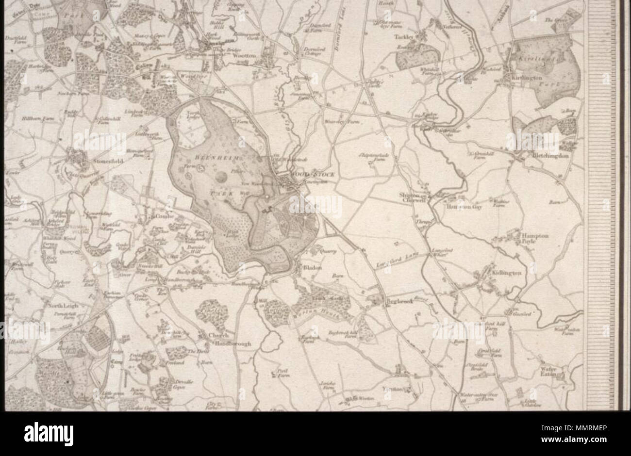. Area centred on Woodstock and Blenheim Park, West Oxfordshire at 1:63,360 / one inch to one mile  [Blenheim and Woodstock]-Ordnance Survey 1-inch first edition. 1833. Bodleian Libraries, Blenheim and Woodstock Stock Photo