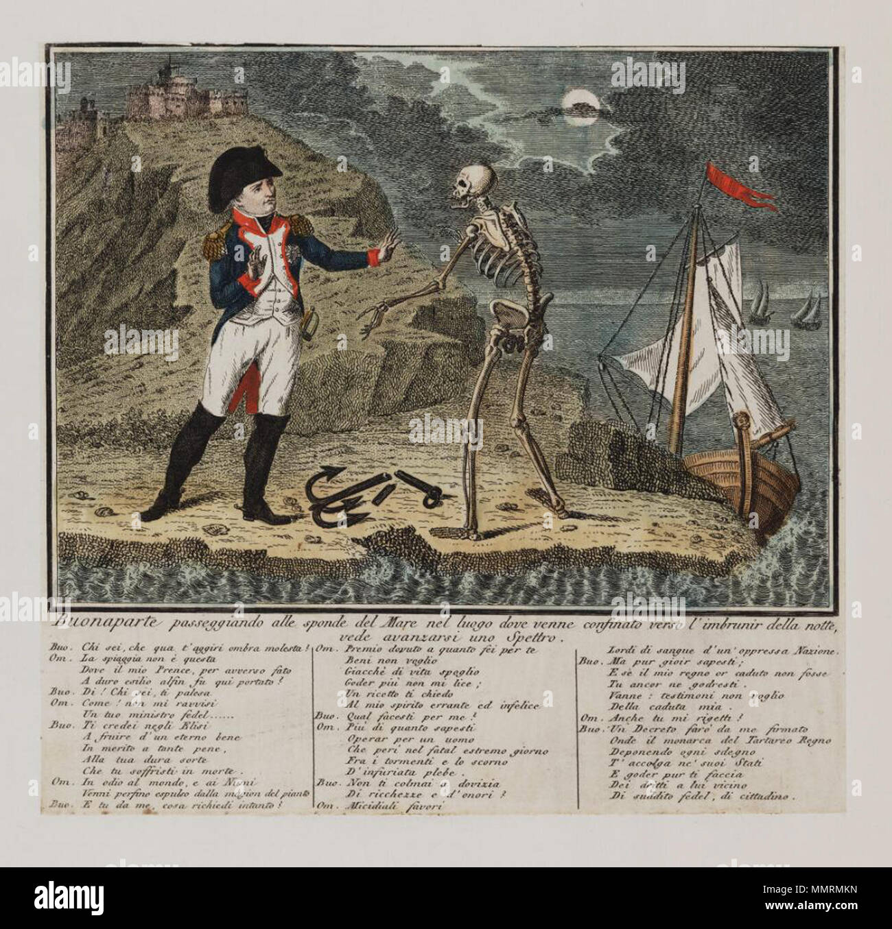 . Italian political cartoon; Buonaparte passeggiando alle sponde del Mare nel luogo dove venne confinato verso l'imbrunir della notte:. June 1797. Bodleian Libraries, Buonaparte passeggiando alle sponde del Mare nel luogo dove venne confinato verso l'imbrunir della notte- Napoleon Bonap Stock Photo