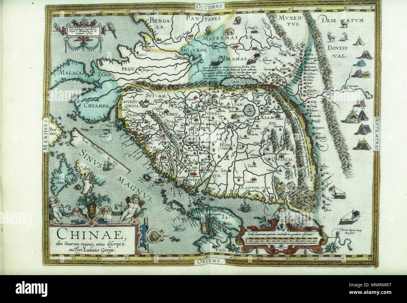 . From a manuscript by Luis Jorge de Barbuda (Ludovicus Georgius), in Abraham Ortelius, Theatrum Orbis Terrarum, English edition as The Theatre of the Whole World, London 1606  Chinae. 1606. Bodleian Libraries, Chinae Stock Photo